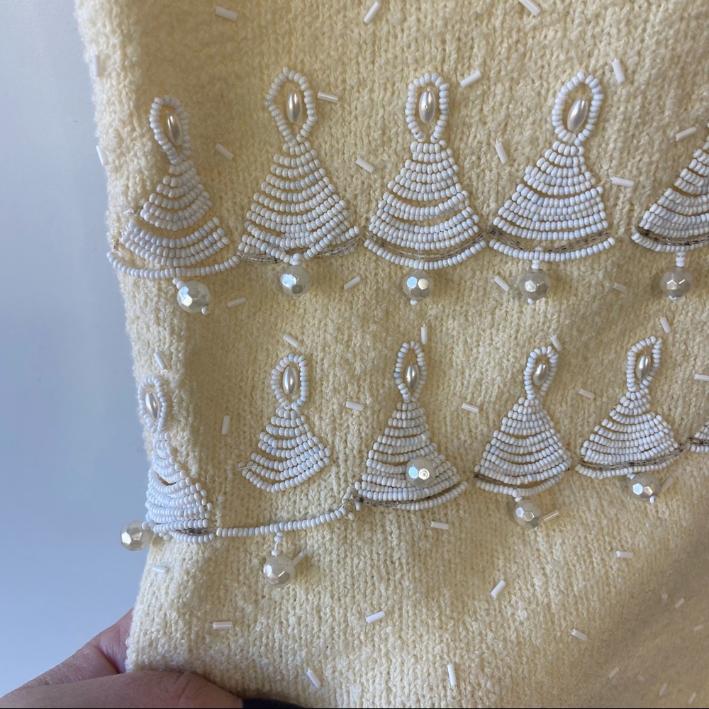 SOLD vintage wool beaded ivory low cut back sleeveless shift dress - Picture 7 of 7